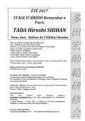 Seminario: Del 27 al 30 de julio 2017 - KI NO REMMA / AIKIDO - PARIS (F-75014) - TADA Hiroshi Shihan ( 9.o dan Aikikai Hombu Dojo - Tokyo - Uchi Deshi de O Sensei )